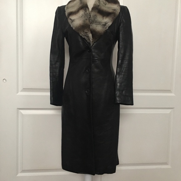 Vintage Sexy super soft lamb leather long coat removable fur collar size 2 - Picture 3 of 16